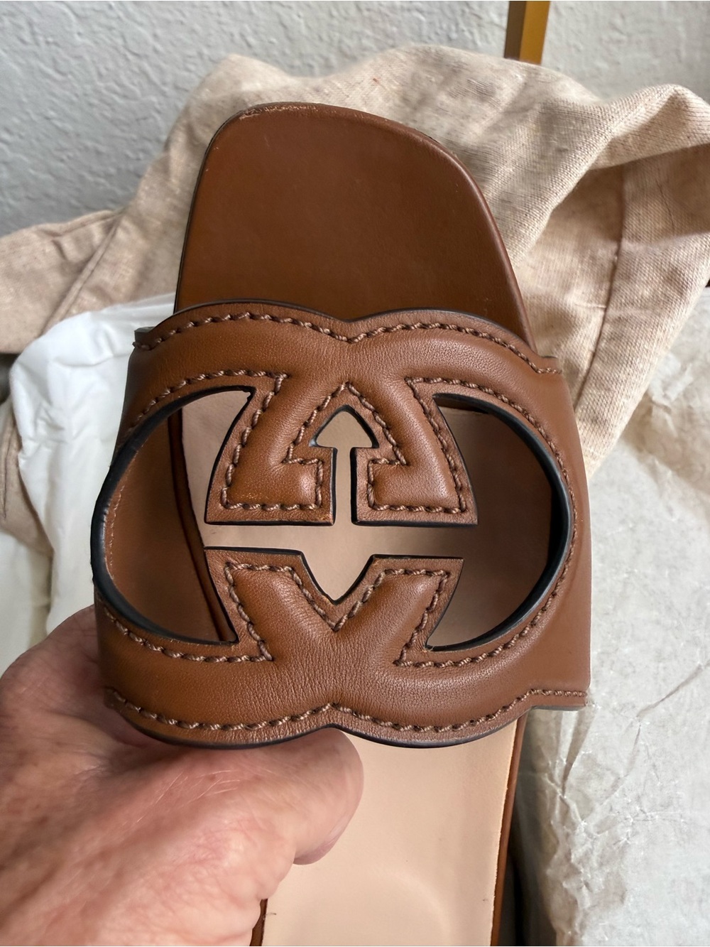 Gucci brown leather GG sandals size 37 NICE and authenticated color Cuir - Picture 2 of 16